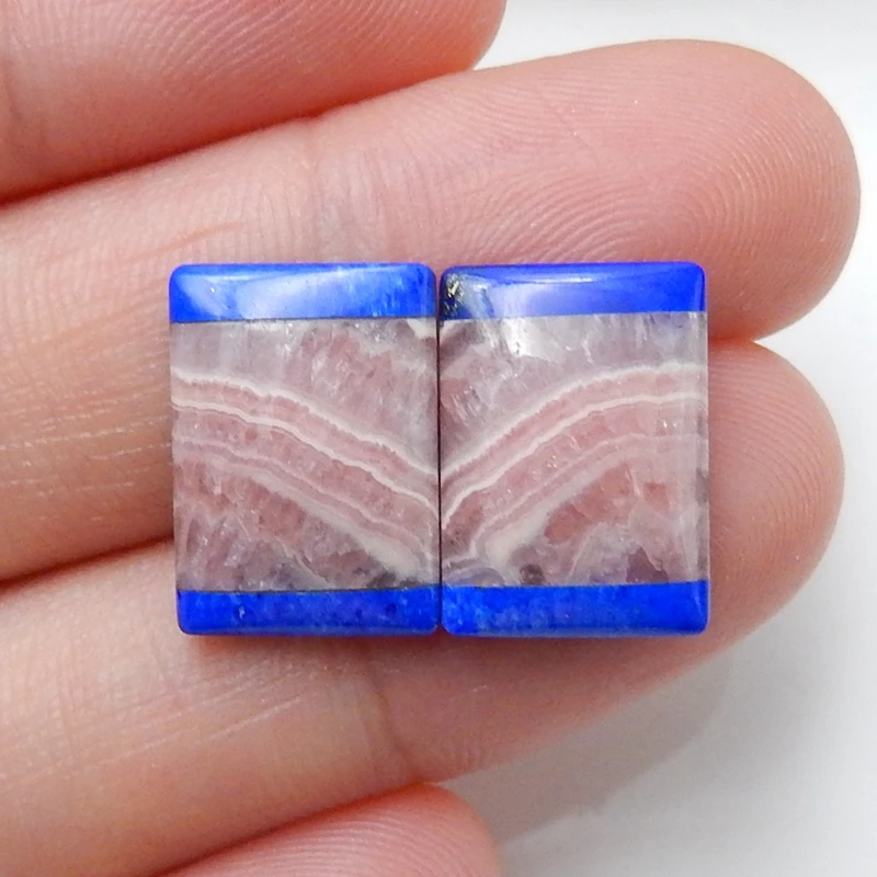 

Natural Lapis Lazuli And Argentina Rhodochrosite Rectangle Intarsia Gemstone Cabochon Pair,14x10x3mm,2.5g