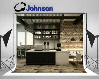 

party background Vinyl cloth High quality Computer print Cafe Shop Restaurant Counter Steel Black Brick Wall photo backdrop