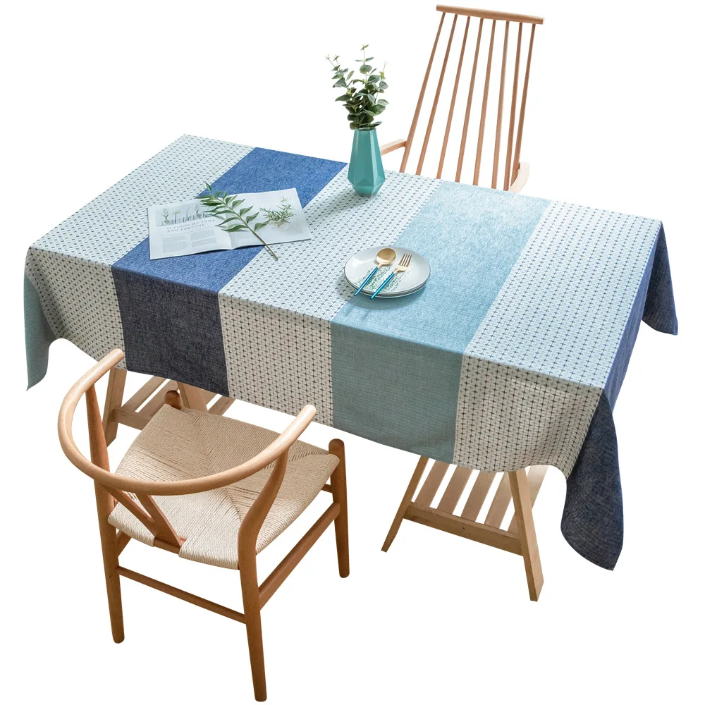 

Korean Washable Tablecloth Blue Cross Striped Picture Thicken Cotton Linen Dining Table Cloth Christmas Decoration Table Cover