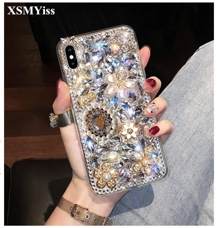 

XSMYiss Luxury Bling Rhinestone Crystal Diamond soft Back Cover Diamond Case For iPhone 6 6S 7 8 Plus X 10 Xs Max XR Cover