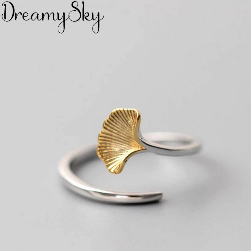 New Silver Color Ginkgo Biloba Leaf Rings For Women Wedding Jewelry Statement Adjustable Retro Ring Anillos Anelli | Украшения и