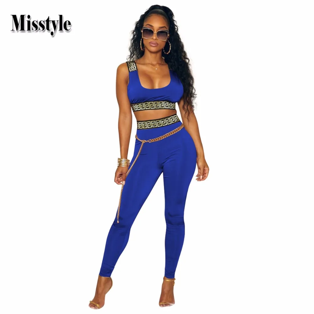 

Misstyle Sexy Tracksuit Women Two Piece Set Solid Patchwork Pattern Elastic Band Short Bare Midriff Top Bodycon Two Piece Outfit