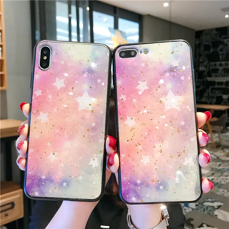 

Luxury Gold foil Starry Sky Case For iPhone X XS Max XR Soft TPU Cover For iPhone 7 8 6 6s Plus cases Capa Glitter Coque