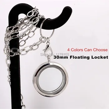 

10pcs/lot Free shipping 30MM Alloy Floating Locket Round Glass Memory Locket with Free Chain Wholesale