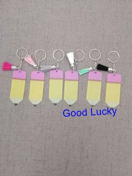 

100pcs/lot Wholesale 2019 most popular personalize monogram acrylic pencil keychains name tassel keychains In Stock