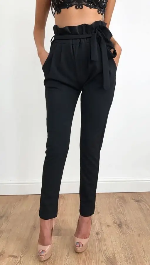 Новые женские брюки с высокой талией, женские облегающие однотонные леггинсы, эластичная удобная одежда, модные брюки-карандаш с оборками
