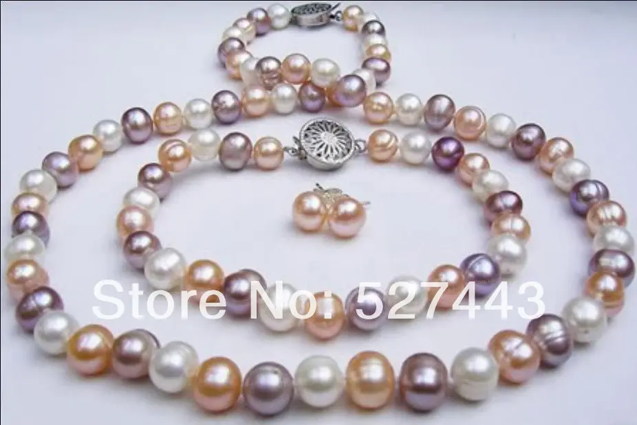 

Wholesale natural 8-9mm Multicolor Freshwater pearl Necklaces Bracelets Earrings sets (A0423)