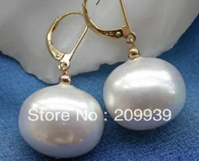 

hj 00215 19mm egg white south sea shell pearl dangle earring 14k