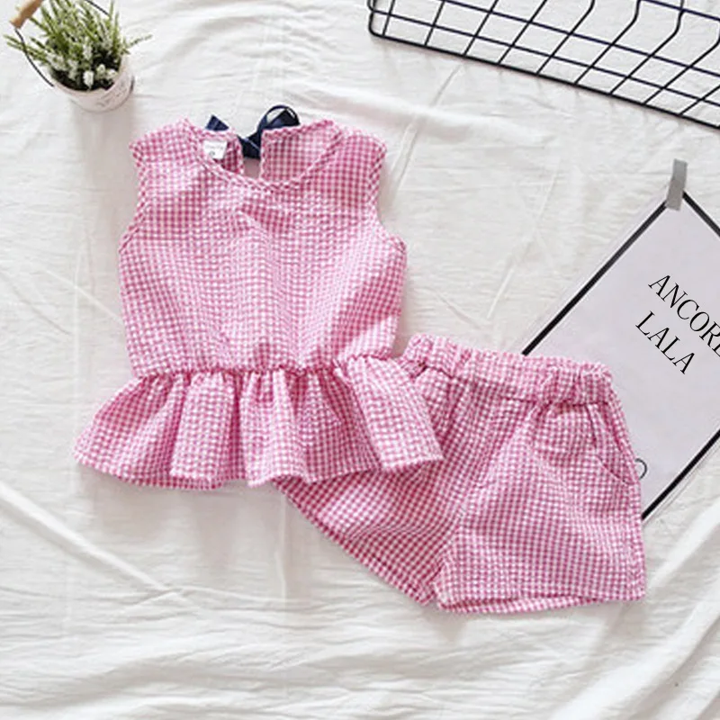 

2019 Girs Clothes Casual Children Sets Girls Outfits Pink Shirts+ Pants Girls Clothing Sets Kids Summer Ruffle Suit for 2-7 Year