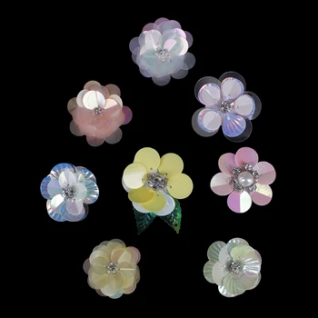 

50pieces 3.5cm*3.5cm Craft Beaded Crystal Sequin Flower Patches Applique Clothes Decorated For Hairband Hat Accessories TH498