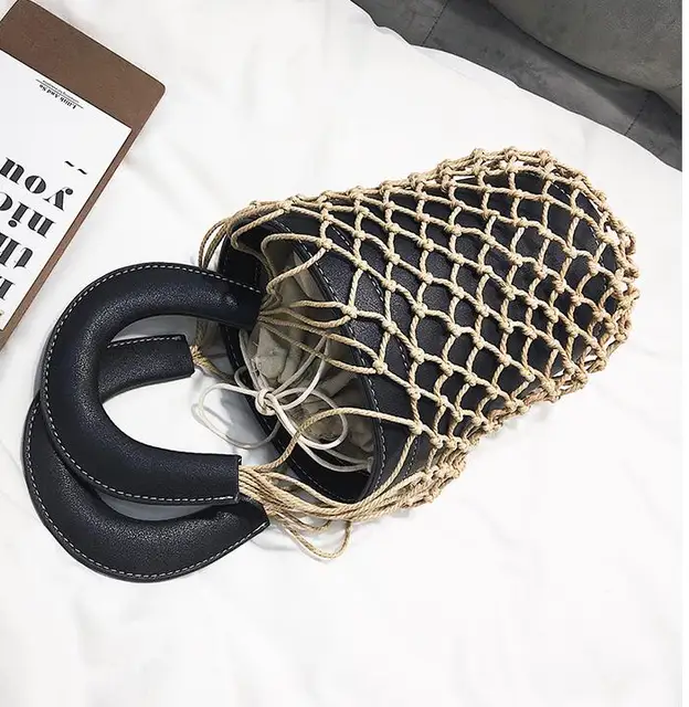 beach bag nets bucket bags hollow Braided rope net bag women summer