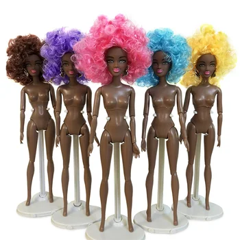 

African doll Accessories Body Colored Hair American Doll Joints Change Head Foot Move African Black Girl Gift Pretend Toy Baby