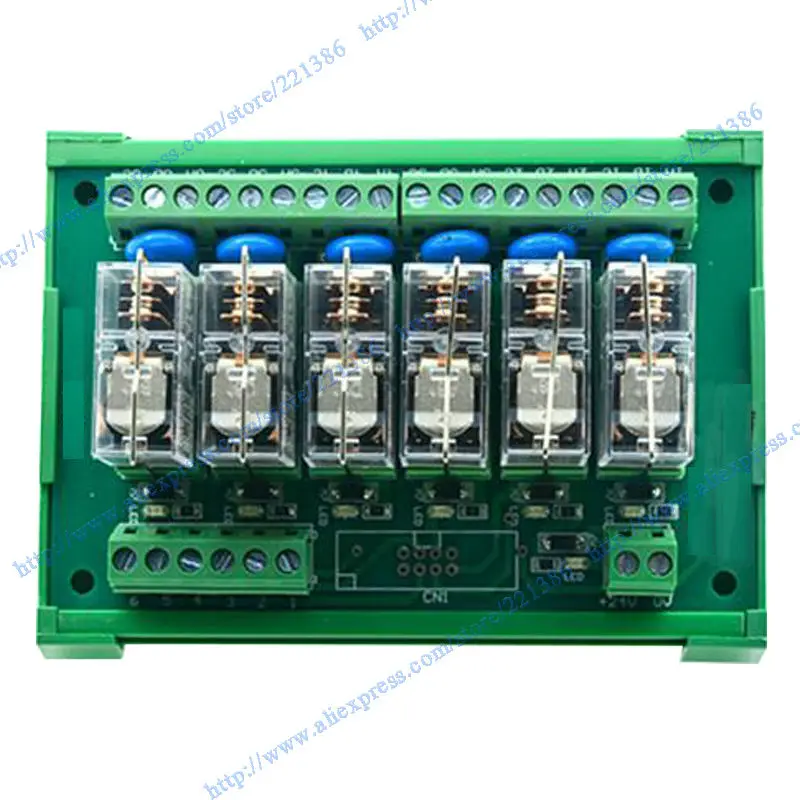 6 Channel 24VDC Relay Board PLC DIN Rail Mounting PNP common cathode
