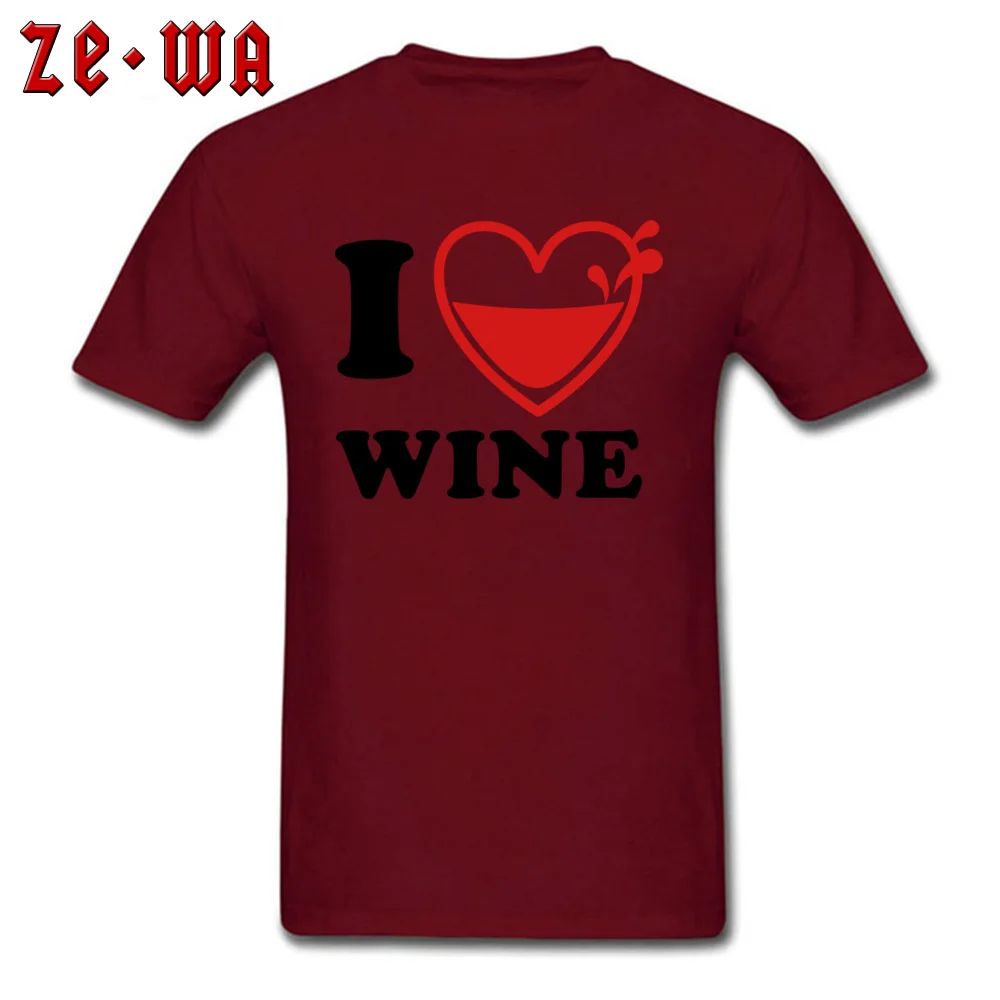 Family I Love Wine Geek Top T-shirts Round Neck Pure Cotton Male Tops Shirt Short Sleeve Lovers Day Geek Tee-Shirt I Love Wine maroon