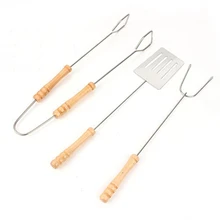 outdoor picnic barbecue tools necessities stainless steel roasting fork, roasting shovel,roasting clamp 3pc/set BBQ tools