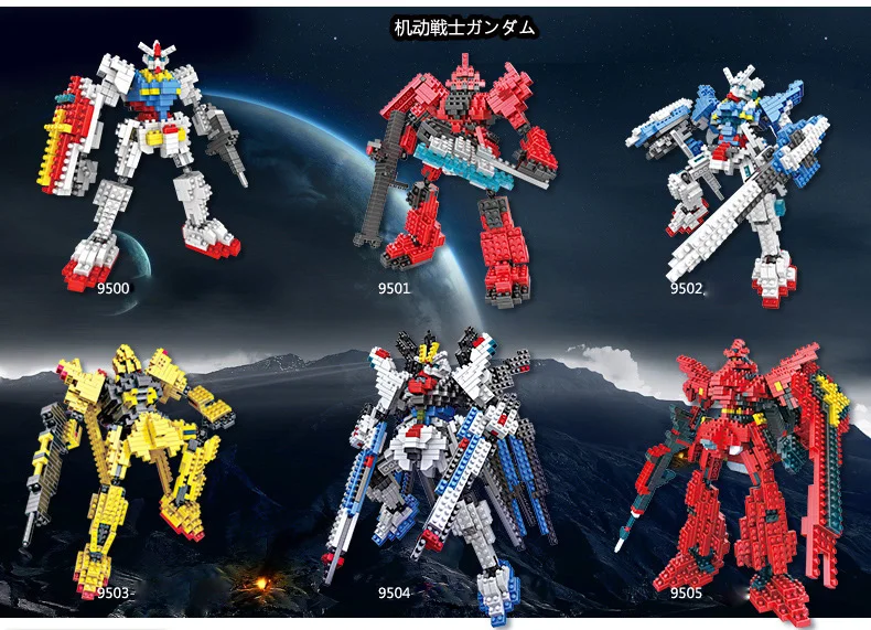 

Hot Robot war golden freedom gundams char SAZABI zaku EXIA micro diamond building block model bricks nanoblock toys collection