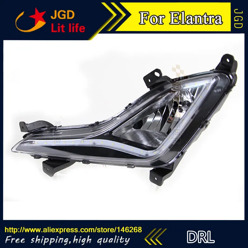 Free shipping 12V 6000k LED DRL Daytime running light for Hyundai Elantra 2014 fog lamp frame Fog
