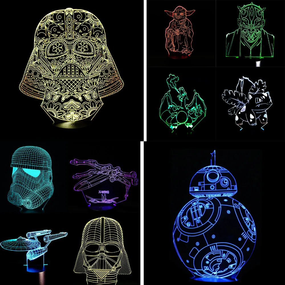 

High Quality New Christmas Gifts Star War Star Trek Atmosphere 3D Lamp Boys & Girls Bedroom LED RGB Touch Illusion Night Light