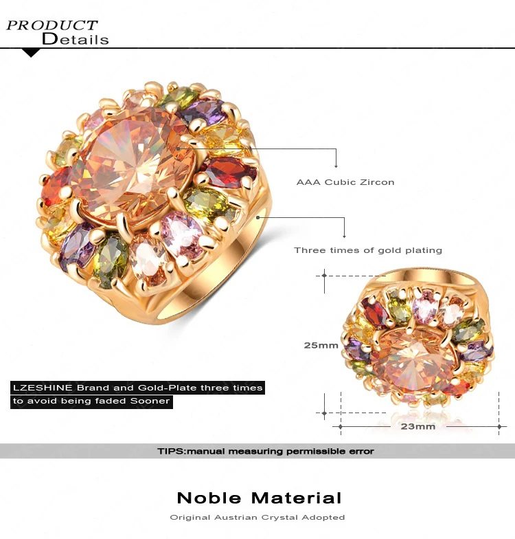 Beagloer Beautiful Nice Flower Ring Gold Color Girl Rings Made With Colourful Elements Austrian Crystals 23*25mm Ri-HQ0295