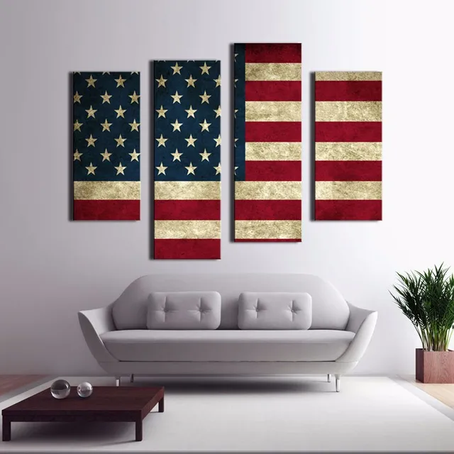 4 Panel American Usa United States Of America Flag Canvas Painting 4 Panel American Usa United States Of America Flag Canvas Painting Wall Art Picture Home Decor