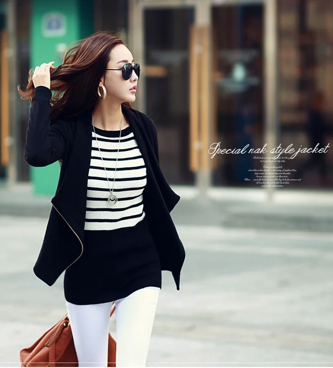 المرأة عارضة سترة 2019 الربيع الخريف النساء سترة خليط طويلة الأكمام غير المتماثلة سليم معاطف محبوك قمم