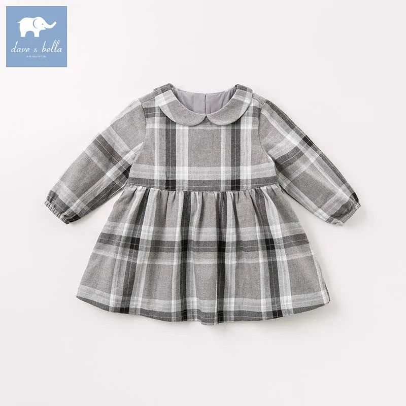 DB8982 dave bella/осеннее модное платье в клетку для маленьких девочек детское праздничное платье на день рождения одежда для малышей
