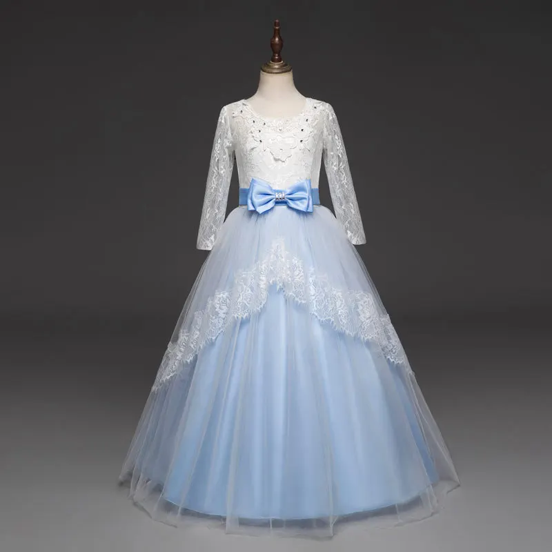 Flower Girls Dress 2018 New Cute Princess Party Wedding Gown Long Sleeve Kids Lace Dresses For Girls 10 Years Children Costumes (3)