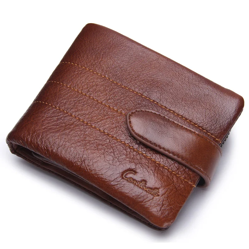 Роскошный брендовый мужской кошелек из натуральной кожи, короткий кошелек для монет на молнии, мужской клатч коричневого цвета, маленький бумажник, держатель для карт - Цвет: Brown