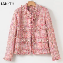 LXMSTH женский жакет с показа Осень Новая мода твидовые куртки кисточки с длинным рукавом сексуальный v-образный вырез Тонкий Повседневный винтажный "жемчужное" пальто