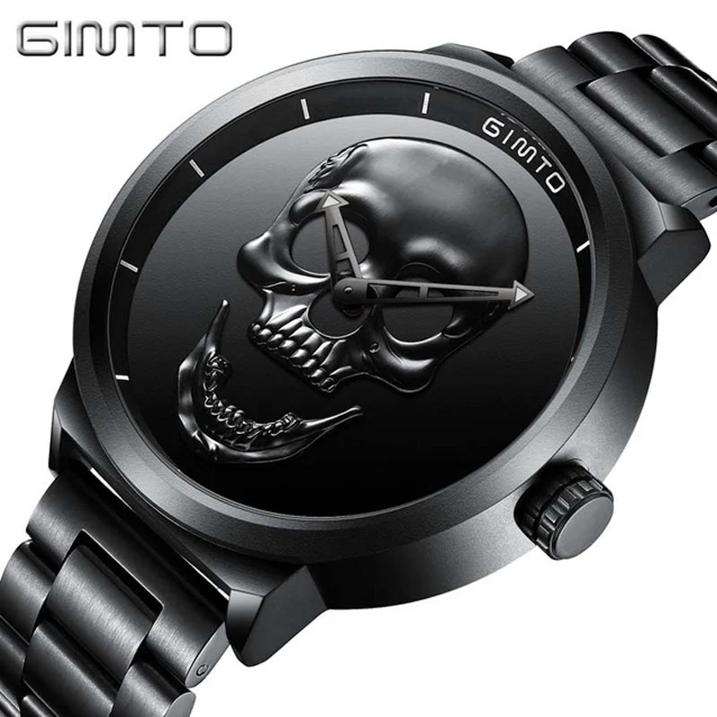 

2018 New GIMTO Skull Watches Male Unique Design Men Watch Luxury Brand Sports Quartz Military Wrist Watch Men Relogio Masculino