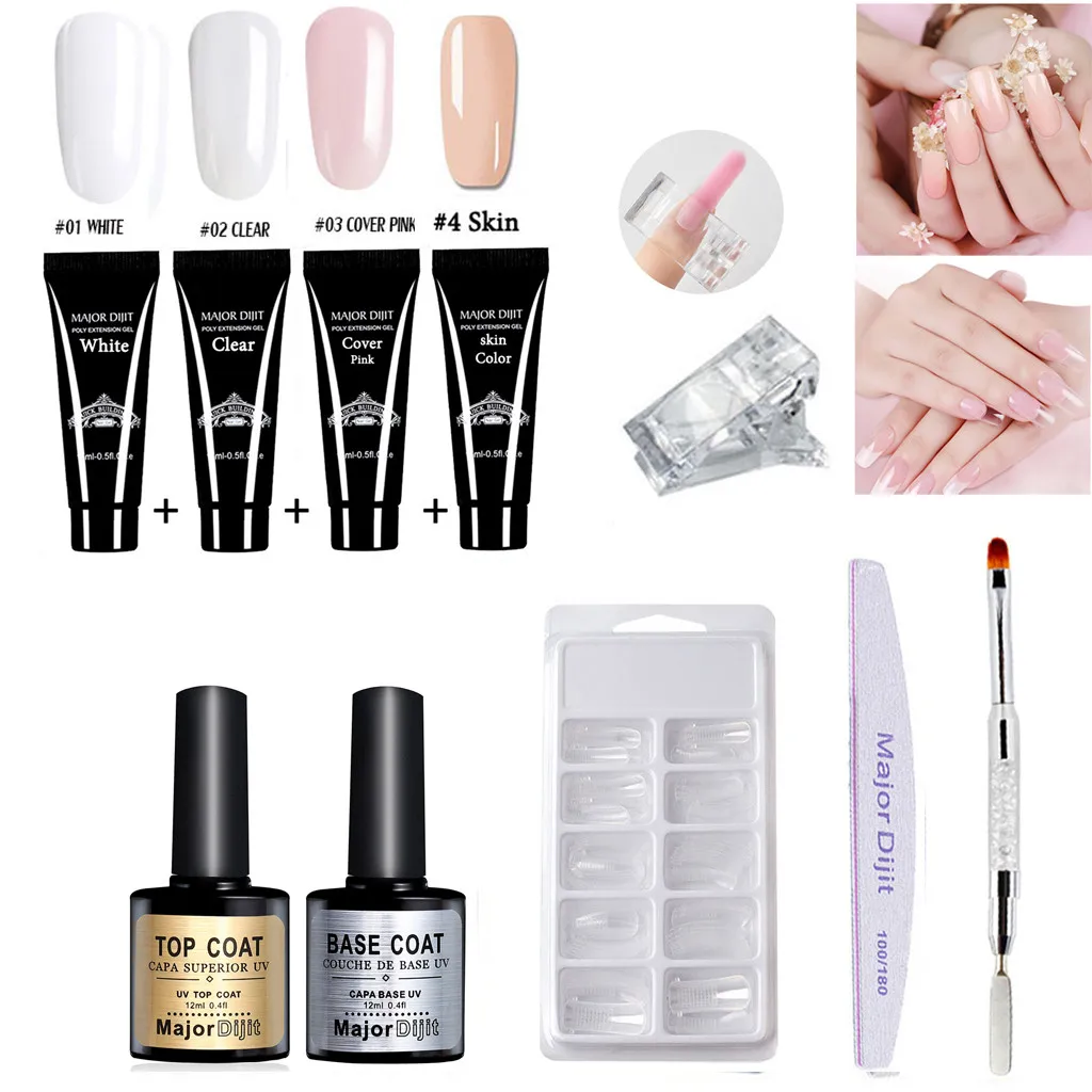 Полигелевый набор для ногтей DIY поли гель 15 мл прочный 100 шт накладные ногти клип удаление омертвевшей кожи Paznokci kгуб набор кистей для ногтей#0,7