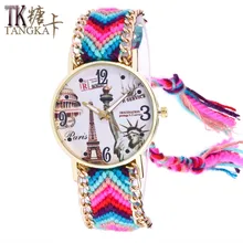 2017 style Women wrist watch Round Retro tower dial Wool hand weave tassel Leisure woman Bracelet clock women quartz watches