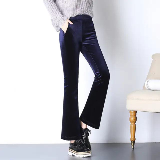 Pantalones Acampanados De Terciopelo Para Mujer Tela Elastica De