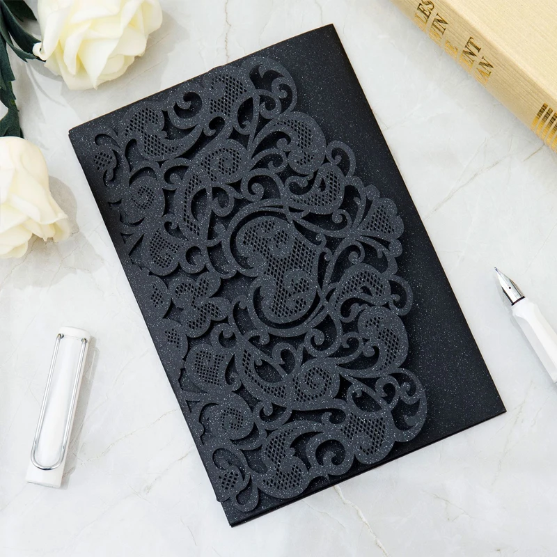  100set lot Printing Laser Cutting Invite card Anniversary Graduation Birthday Party invitation wedd - 32992261649