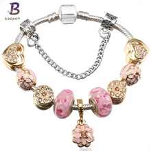 Горячие Продажи Любовь посеребренный цветок белый и розовый шарм браслеты и браслеты подходят европейской женщины подарок BR024