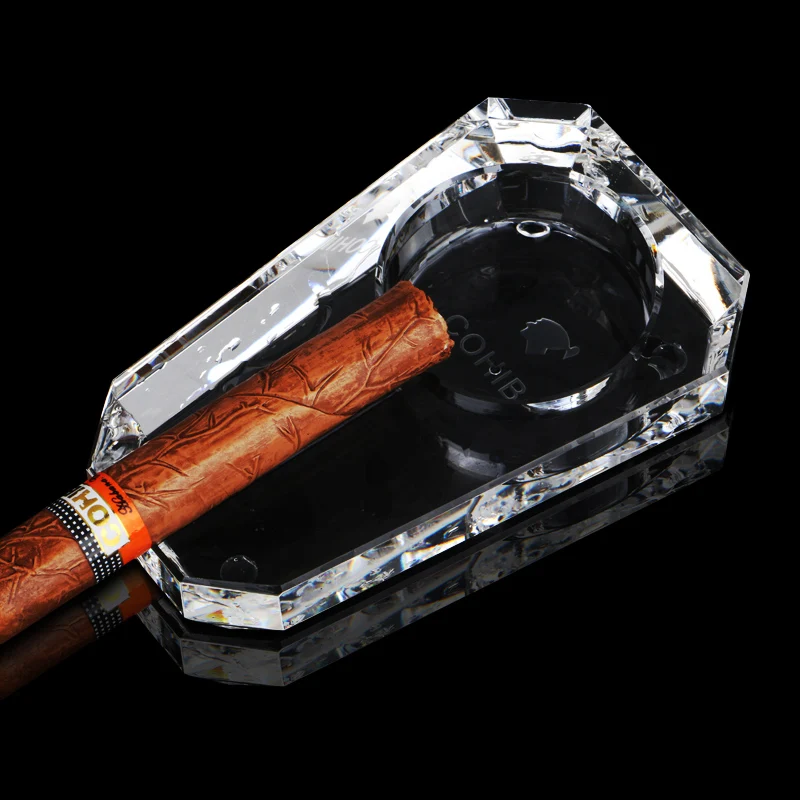 COHIBA Luxury Design Holder one Cigar Transparent Pattern Austrian Crystal Cigar Ashtray W/ Original Box