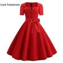 Ретро платье в горошек для женщин летнее элегантное винтажное платье с квадратным воротником 50s 60s Pin Up рокабилли vestidos robe