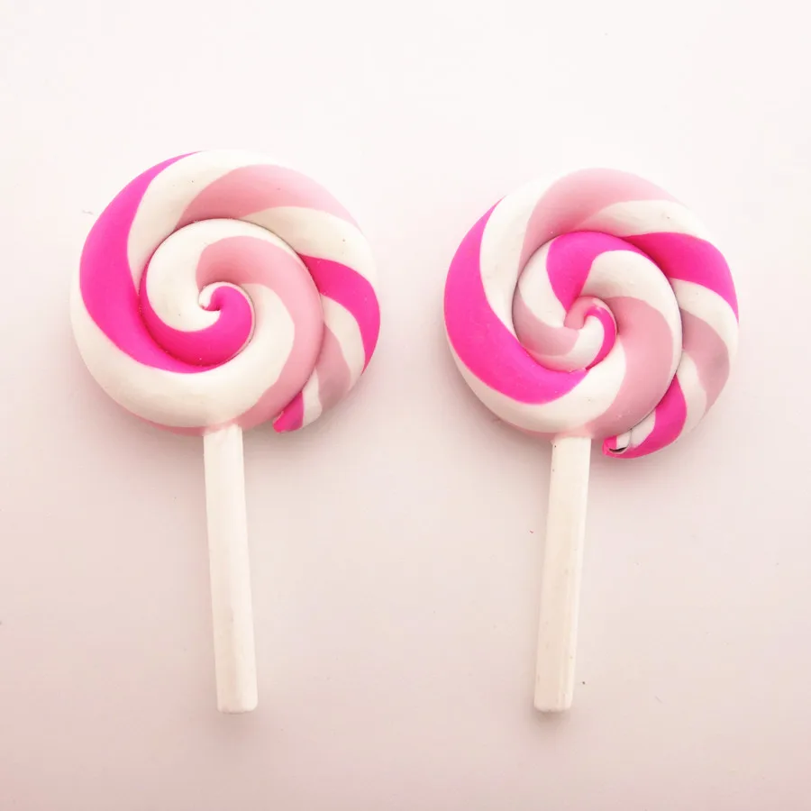 10pcs/lot 28*42MM Kawaii Soft Clay Rainbow Lollipop Cabochons Handmade Resin Material DIY Hair Bow Decorative