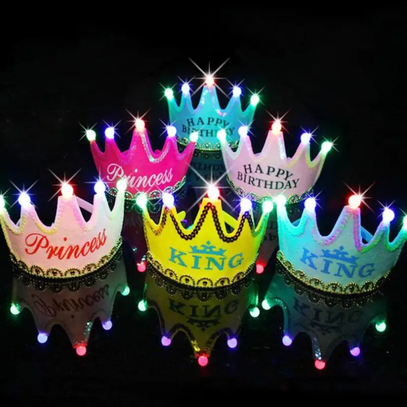 Lighting Party Hat Adult Kids Birthday Crown Cap Happy Multi Color Light-Up LED Decorative Hats Princess Hair Band A40 | Дом и сад