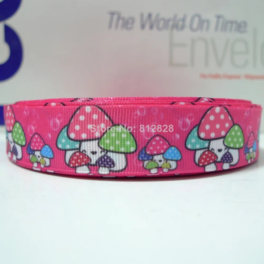 25 Yards 7/8'' 22mm Sublimation Printing Cute Mushroom Grosgrain Ribbon