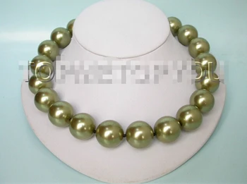 

Free shipping@@@@@ WOW 20MM round green shell pearls necklace E844