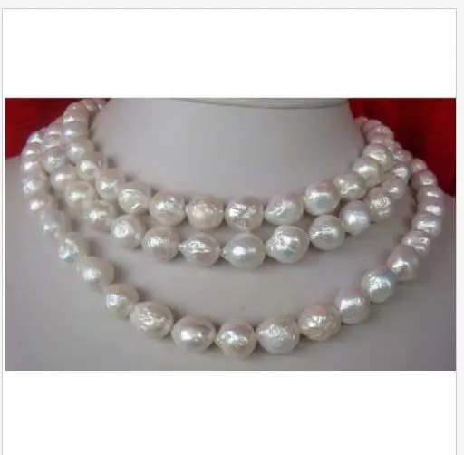 

classic 13-14mm freshwater baroque white pearl necklace 38inch 925silver