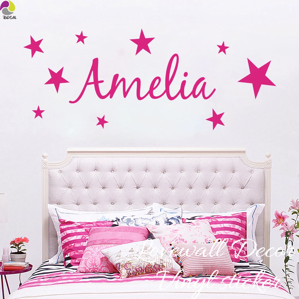 Name Wall Decal Personalised Name \u0026 Stars Wall Decal - Custom Vinyl Sticker  For Kids' Bedroom Decor Kids Vinyl Decals, Stickers \u0026 Vinyl Art, image size:1000x1000