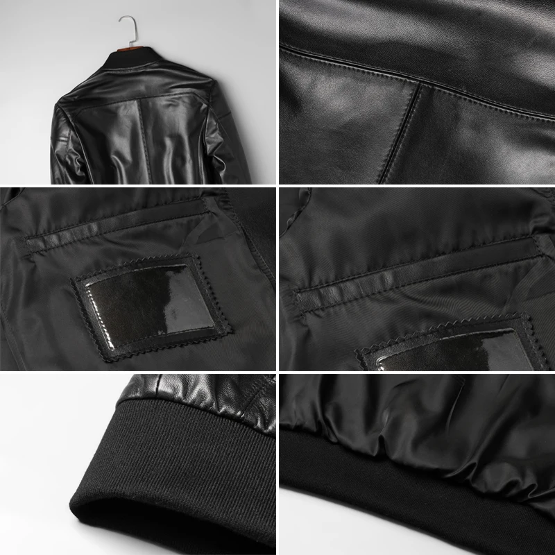 Новая стильная Осенняя кожаная куртка мужская куртка из овчины Роскошная брендовая черная кожаная мужская куртка из натуральной кожи