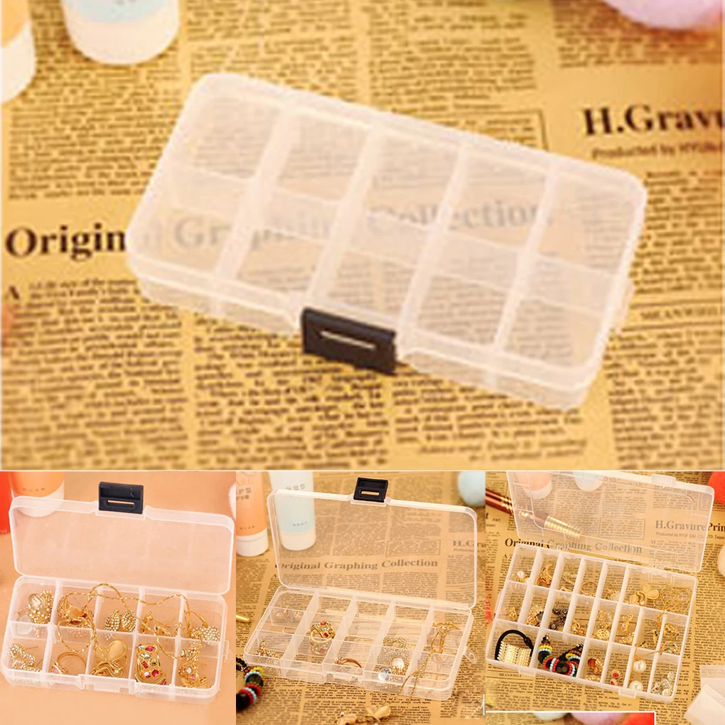 

Practical 10/15 Grids Compartments Jewellery Bead Earrings Rings Storage Box Case Organiser