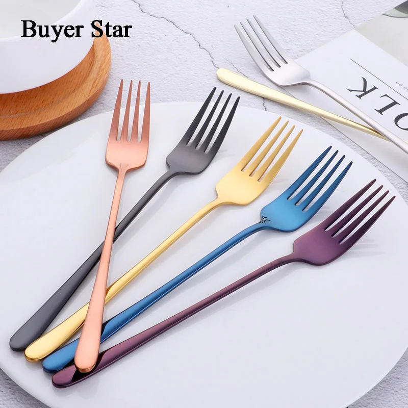 

Buyer Star Stainless Steel Dinner Forks Cutlery Long Handle 8 Inches 18/8 SUS304 Flatware Rustless Mirror Polished 7 Colors