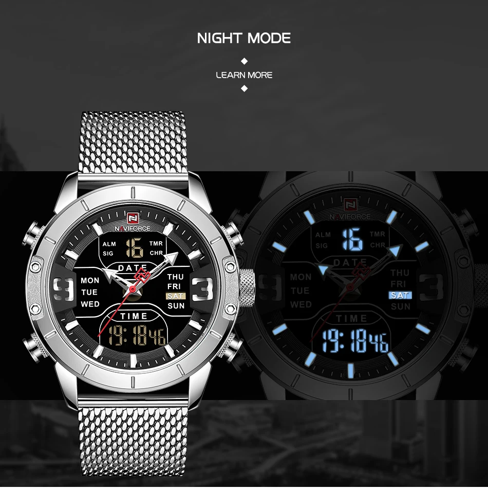 Топ люксовый бренд NAVIFORCE мужские модные спортивные кварцевые часы светодиодный цифровые часы мужские полностью стальные военные часы Relogio Masculino