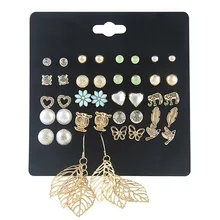 

Fashion Punk Earrings For Women Mixed Owl Flower Leaf Heart Shaped Stud Earrings Set 20 Pairs/lot Wholesale Pendientes Mujer