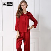 New Spring 100% silk pyjamas women long sleeves sexy red pajamas sets for women elegant Pure color women sleepwear pijamas mujer