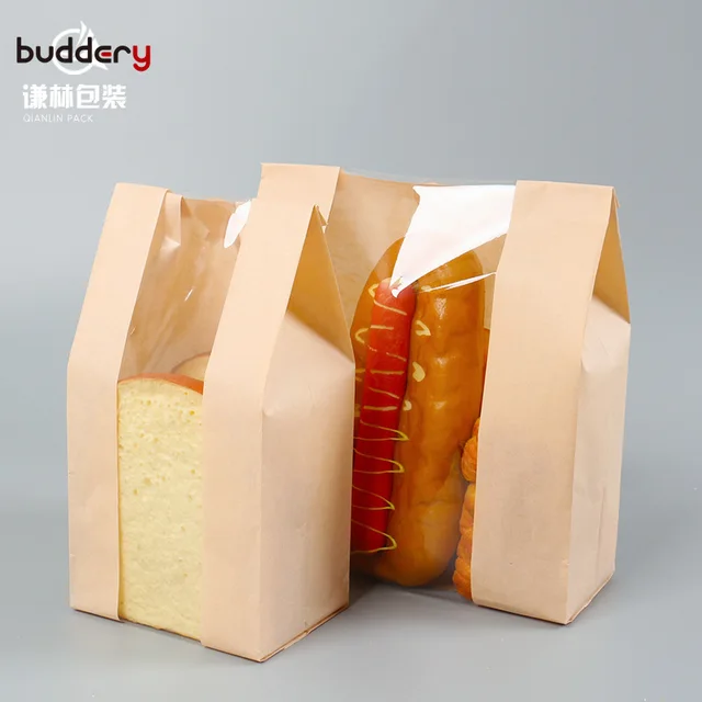 50pcs Paper Bag For Toast Bread Food Packing with Window Transparent Bag Envelope Toast Bag